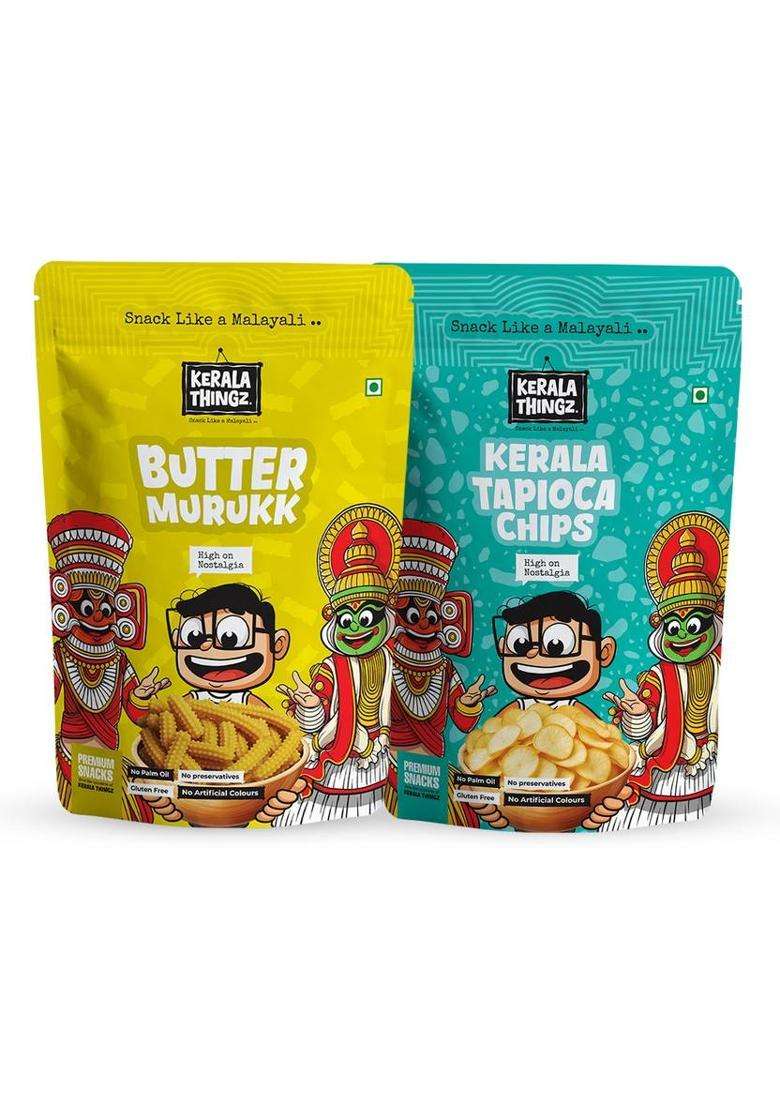 Kerala Thingz Combo 230G, Butter Murukk 150G, Tapioca Chips 80G, No Artificial Colours (2 X 115 G) - Indya