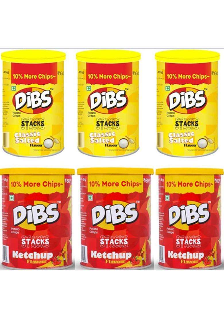 Dibs Potato Chips Combo Pack Tomato Ketchup And Salted Flv. (270 G) - Indya