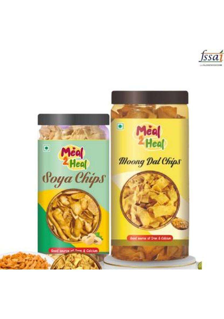 Meal2Heal Moong Daal & Soya Chips Combo | Crunchy Baked Protein Rich Snack (2 X 150 G) - Indya