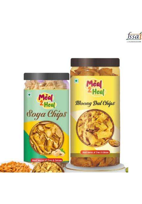 Meal2Heal Moong Daal & Soya Chips Combo | Crunchy Baked Protein Rich Snack (2 X 150 G)