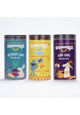 Snaaqz Beetroot Chips Cream & Onion+Power Millet Puff+Ragi Onion (3 X 140 G)