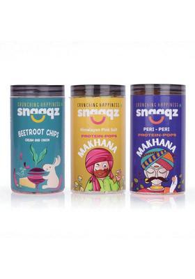 Snaaqz Beetroot Chips Cream & Onion+Pink Salt Makhana+Peri Peri Makhana (3 X 96.67 G)