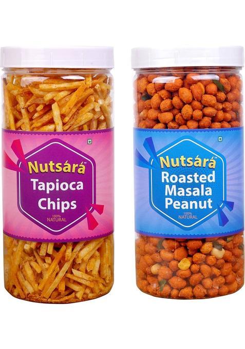 Nutsara Kerala Tapioca Chips (250G) And Masala Coated Peanut (500G) Combo 750Gm (2 X 375 G)