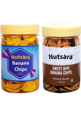 Nutsara Kerala Banana Chips Combo Fresh Yellow Classic Salted Crispy Wafers & Ripe 250G (2 X 125 G)