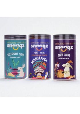 Snaaqz Beetroot Chips Cream & Onion+Peri Peri Makhana+Ragi Onion (3 X 123.33 G)