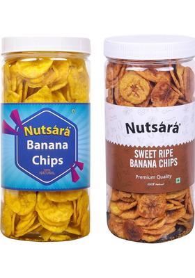 Nutsara Banana Chips Combo Fresh Yellow Classic Salted Crispy Wafers & Ripe 500G (2 X 250 G)