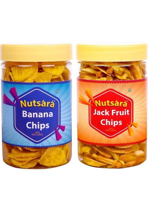 Nutsara Kerala Yellow Banana Chips And Jackfruit Combo Made In Coconut Oil (250Gm) (2 X 125 G)