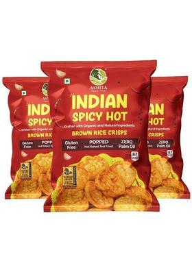 Asmita Organic Farms Indian Spicy Hot Brown Rice Popped Crisps, Not Baked Fried, Low Fat Chips (3 X 55 G)