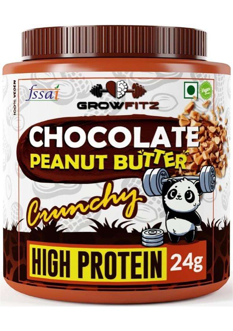Growfitz Crunchy Peanut Butter Dark Chocolate | 24G Protein Rich In Fibre (800 G) - Indya