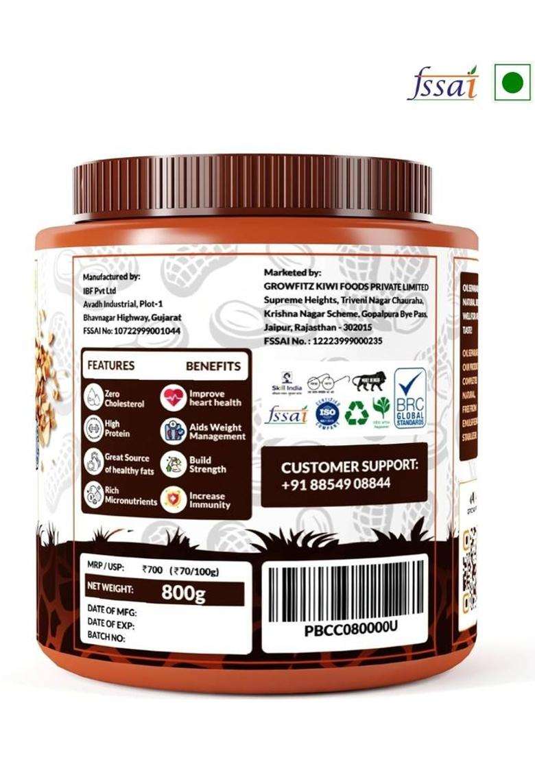 Growfitz Crunchy Peanut Butter Dark Chocolate | 24G Protein Rich In Fibre (800 G) - Indya