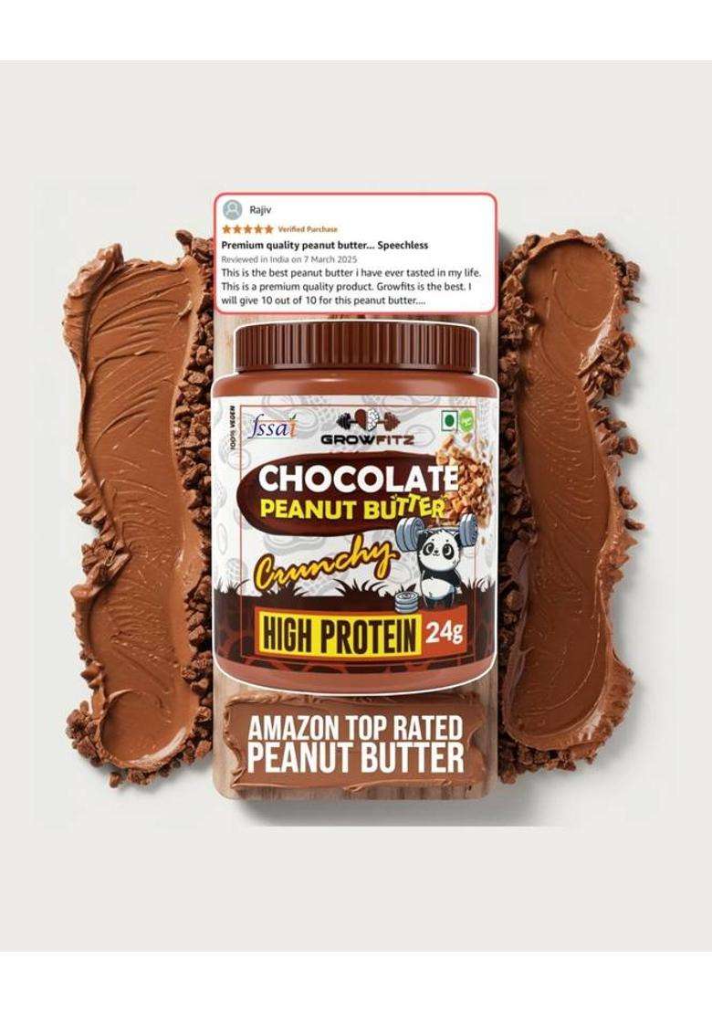 Growfitz Crunchy Peanut Butter Dark Chocolate | 24G Protein Rich In Fibre (800 G) - Indya