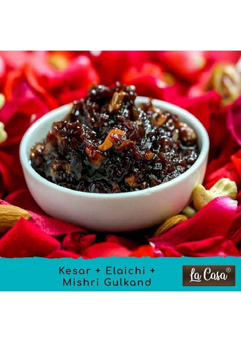 La Casa Pushkar Gulkand With Mishri, Elaichi & Kesar | Combo Pack Of 2 Homemade Organic (800 G, 2) - Indya
