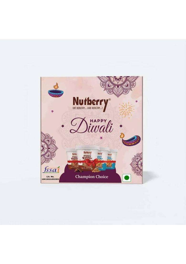 Nutberry Diwali Delight - Premium Peanut Butter Gift Pack (4 Flavours) (908 G, Of 4) - Indya