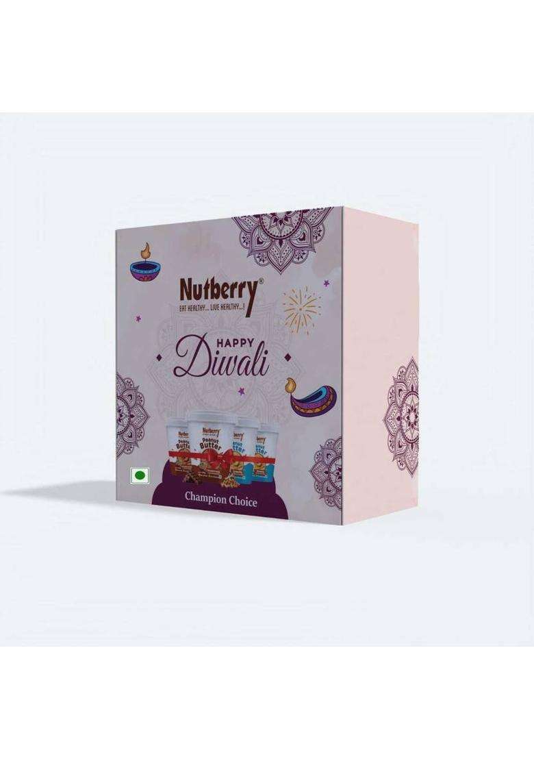 Nutberry Diwali Delight - Premium Peanut Butter Gift Pack (4 Flavours) (908 G, Of 4) - Indya