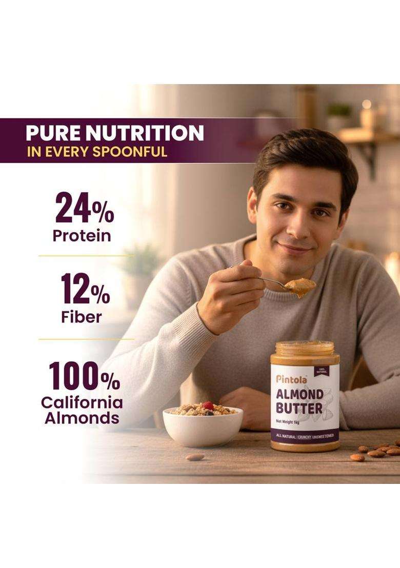 Pintola All Natural Almond Butter (Crunchy) (Unsweetened) (350 G) - Indya