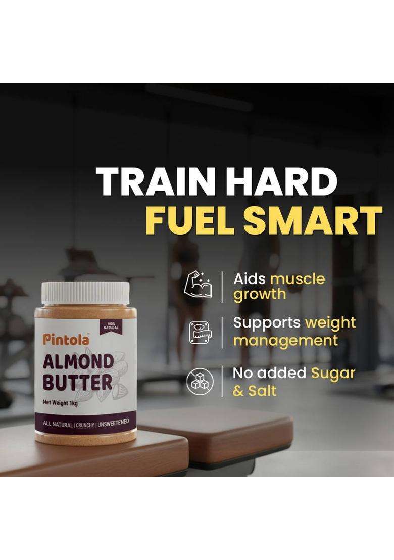 Pintola All Natural Almond Butter (Crunchy) (Unsweetened) (350 G) - Indya