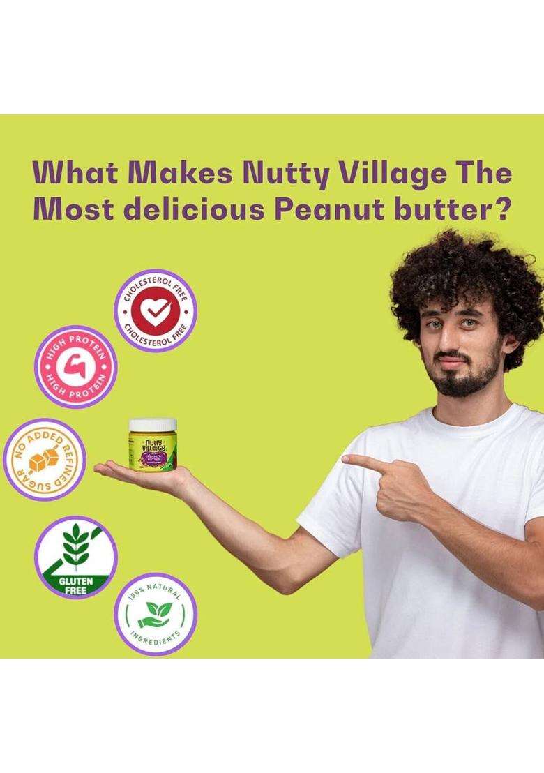 Nutty Village Creamy Unsweetened Peanut Butter| No Added Sugar, Gluten Free, Preservatives (325 G) - Indya