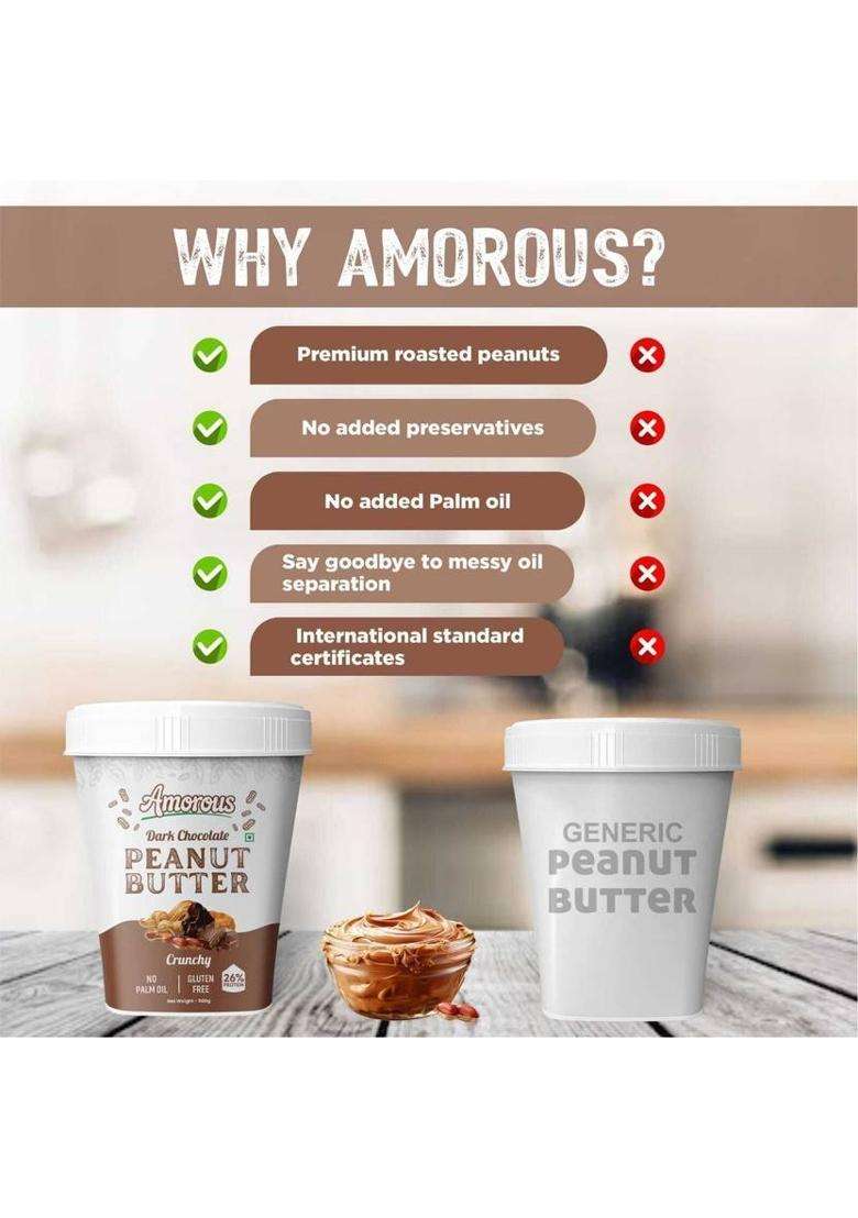 Amorous High Protein Dark Chocolate Crunchy Peanut Butter( 500G) (500 G) - Indya