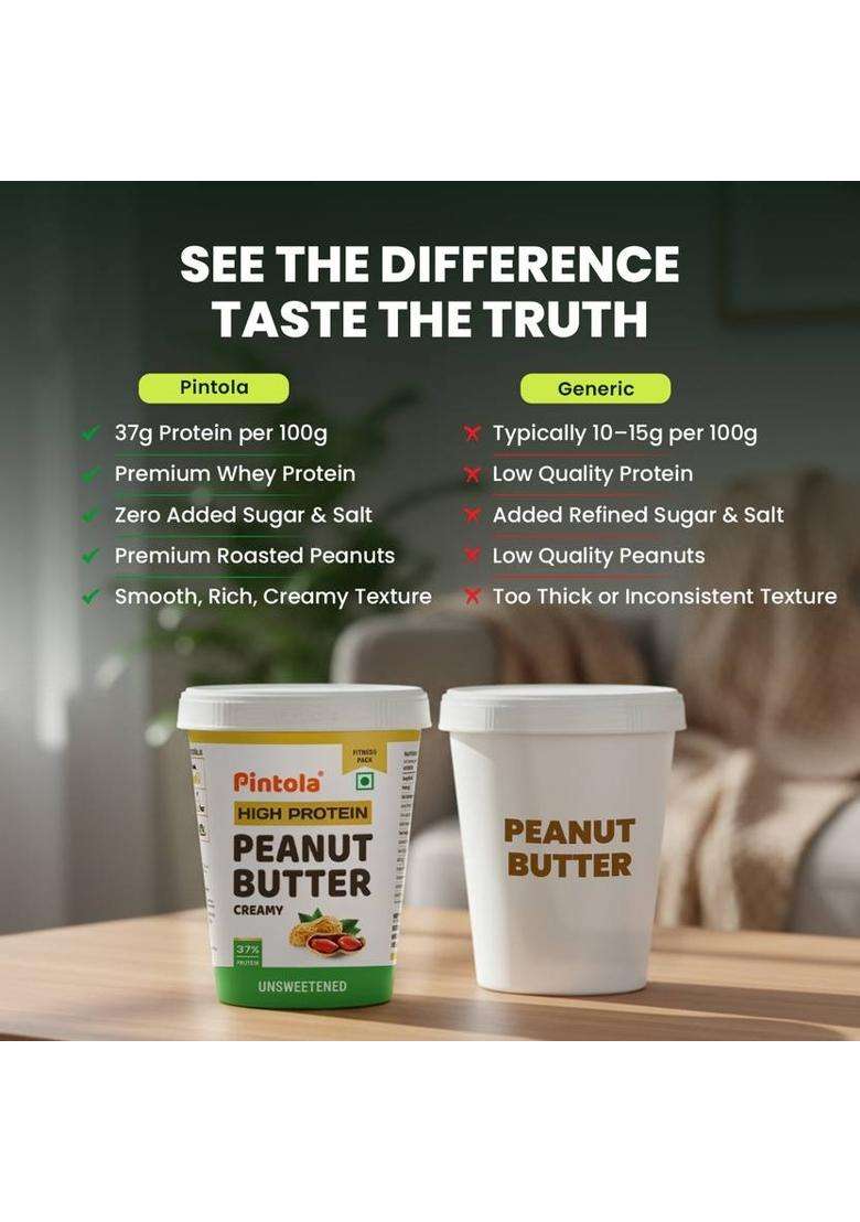 Pintola All Natural High Protein Peanut Butter (Creamy) (510 G) - Indya