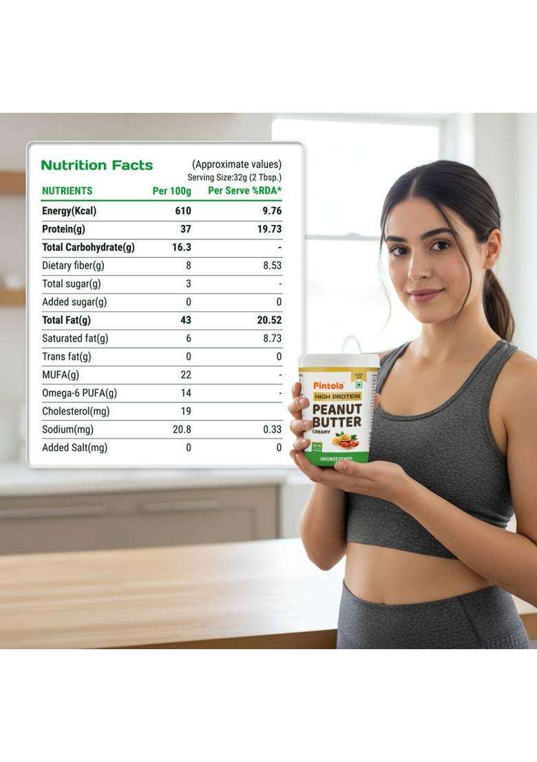 Pintola All Natural High Protein Peanut Butter (Creamy) (510 G) - Indya