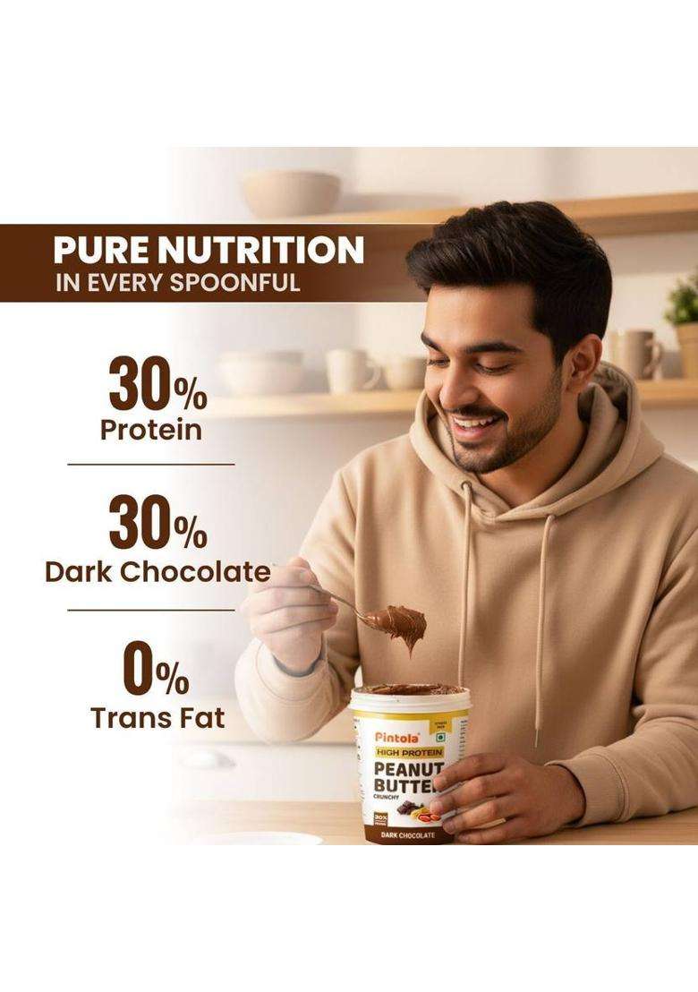 Pintola High Protein Peanut Butter (Dark Chocolate) (Crunchy) (510 G) - Indya