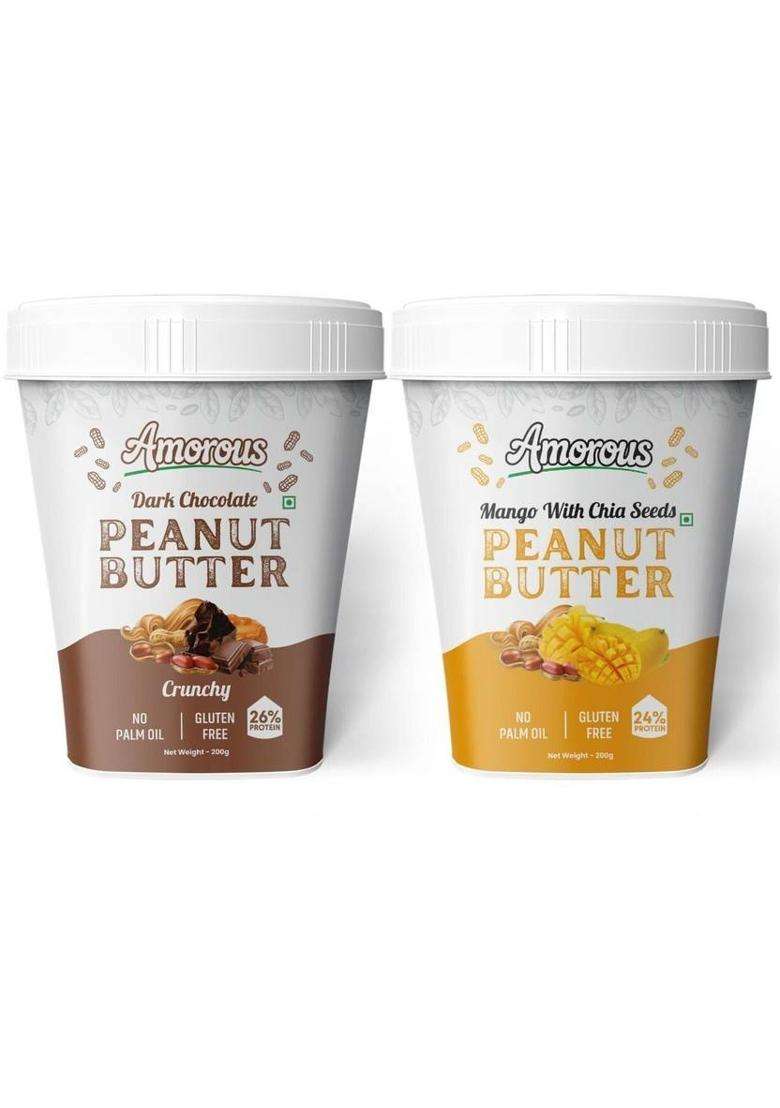 Amorous Dark Chocolate Crunchy + Mango With Chia Seeds ( 400Gm Pack Of 2) (400 G, - Indya
