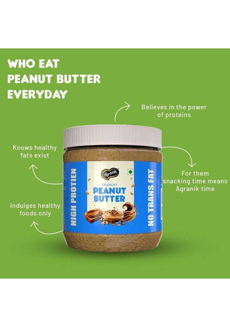 Agranik High Protein Crunchy Peanut Butter (No Palm Oil, No Artificial Flavours) (340 G) - Indya