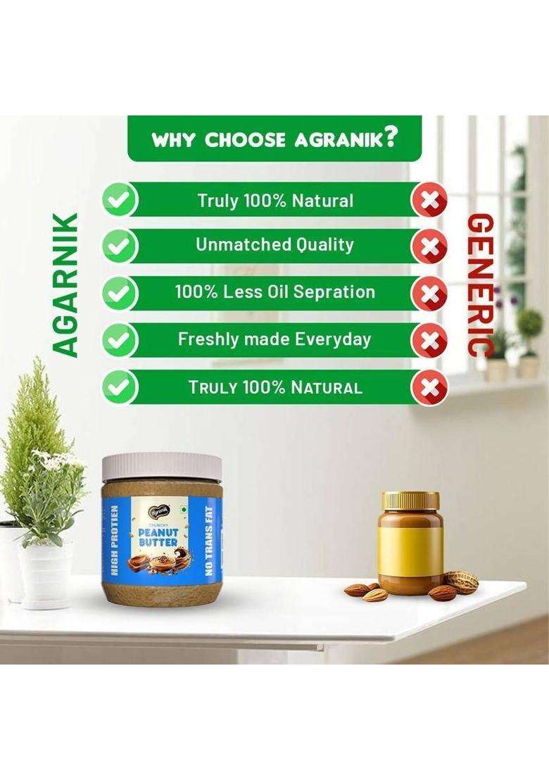 Agranik High Protein Crunchy Peanut Butter (No Palm Oil, No Artificial Flavours) (340 G) - Indya