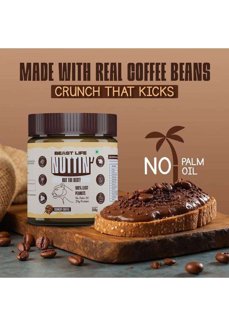 Beastlife Crunchy Coffee Peanut Butter - Non-Gmo, 100% Peanuts, High Protein 350G 1 (350 G) - Indya