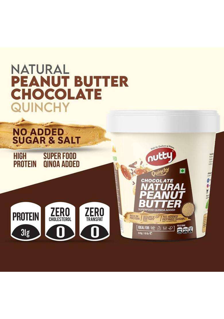 Nutty Natural Peanut Butter Chocolate Quinchy | 100% Non-Gmo Vegan 31G Protein (510 G) - Indya