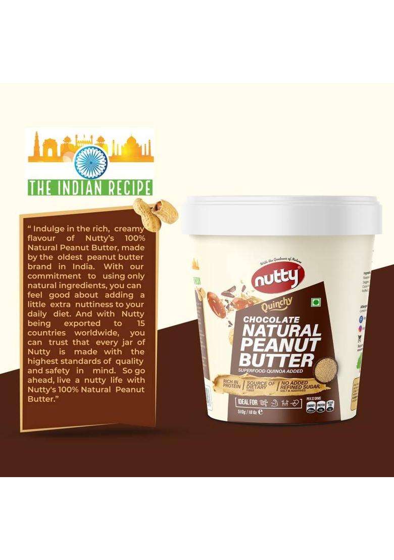 Nutty Natural Peanut Butter Chocolate Quinchy | 100% Non-Gmo Vegan 31G Protein (510 G) - Indya