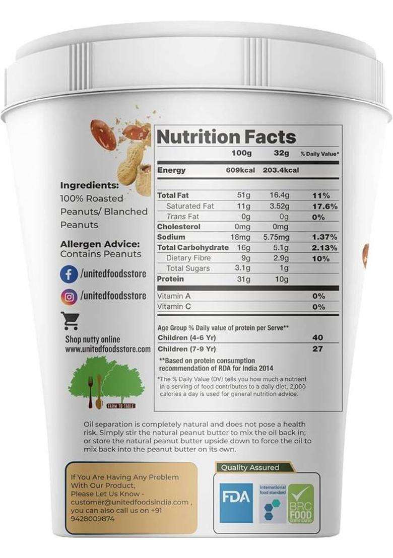 Nutty Unsweetened Natural Peanut Butter Crunchy, Made From Roasted Peanuts, (510G) (510 G) - Indya