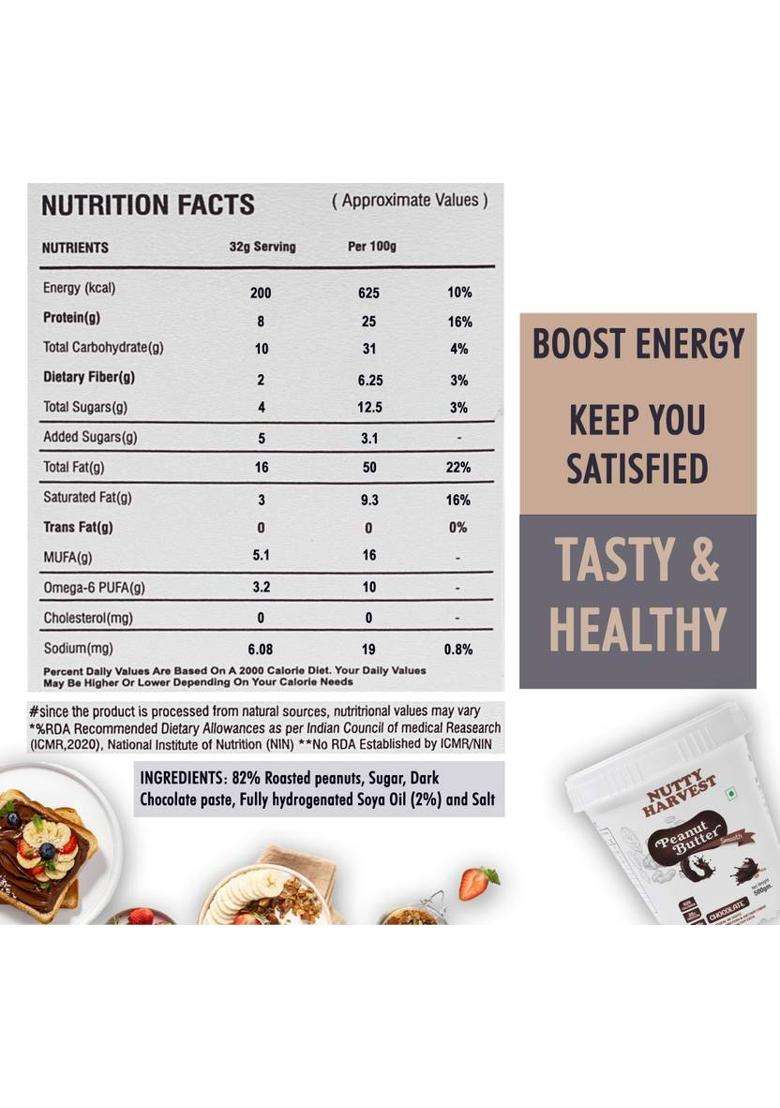 Nutty Harvest Chocolate Smooth Peanut Butter (500 G) - Indya