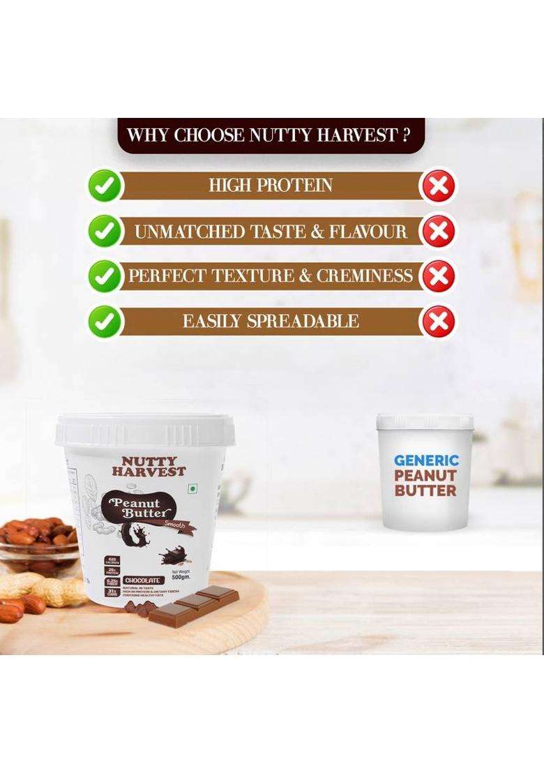 Nutty Harvest Chocolate Smooth Peanut Butter (500 G) - Indya