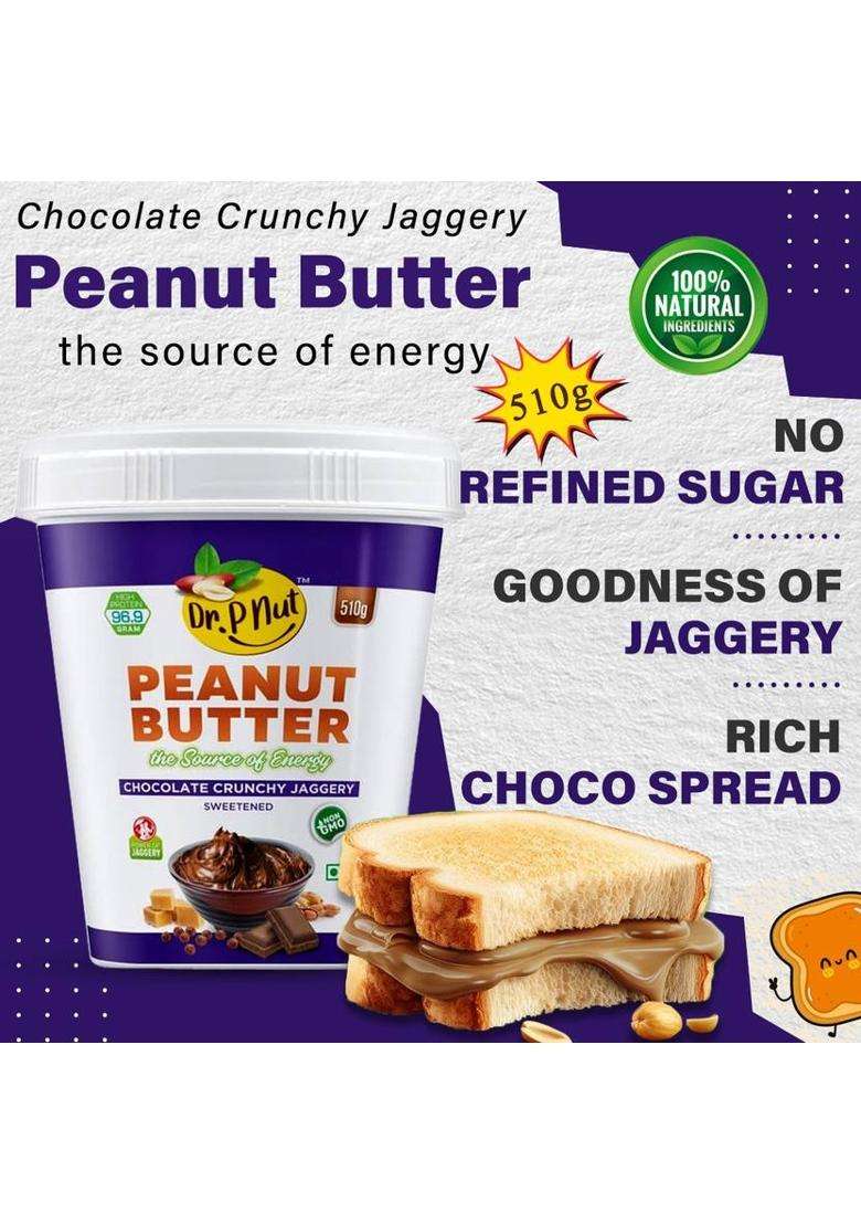 Dr. P Nut Peanut Butter Chocolate Crunchy Jaggery (510 G) - Indya