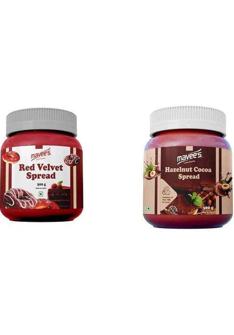 Mavee'S Red Velvet & Hazelnut Cocoa Spread Paste - Premium Toppings, Baking Solutions (300 G, Pack Of 2)