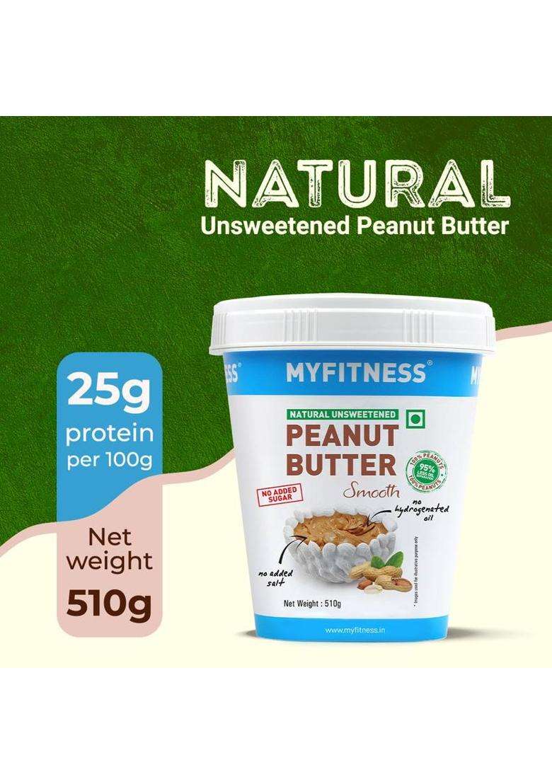 Myfitness All Natural Unsweetened Peanut Butter Smooth (510 G) - Indya