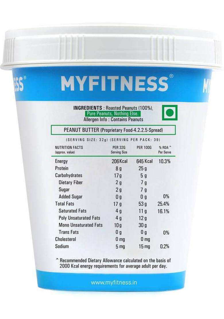 Myfitness All Natural Unsweetened Peanut Butter Smooth (510 G) - Indya