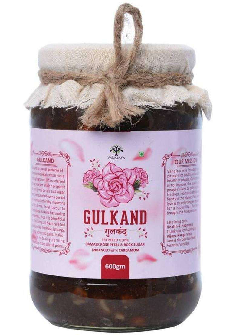 Vanalaya Natural Organic Gulkand Prepared Using Damask Rose Enhanced With Cardamon (600 G) - Indya