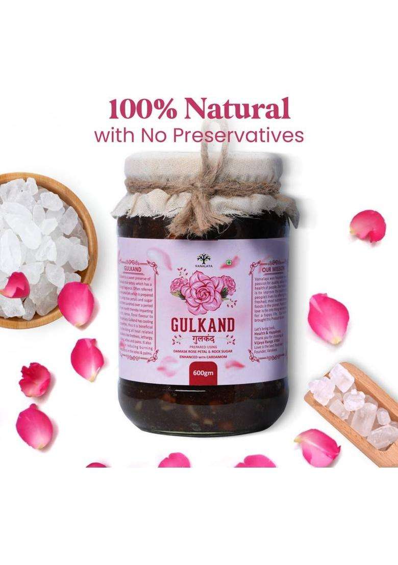 Vanalaya Natural Organic Gulkand Prepared Using Damask Rose Enhanced With Cardamon (600 G) - Indya