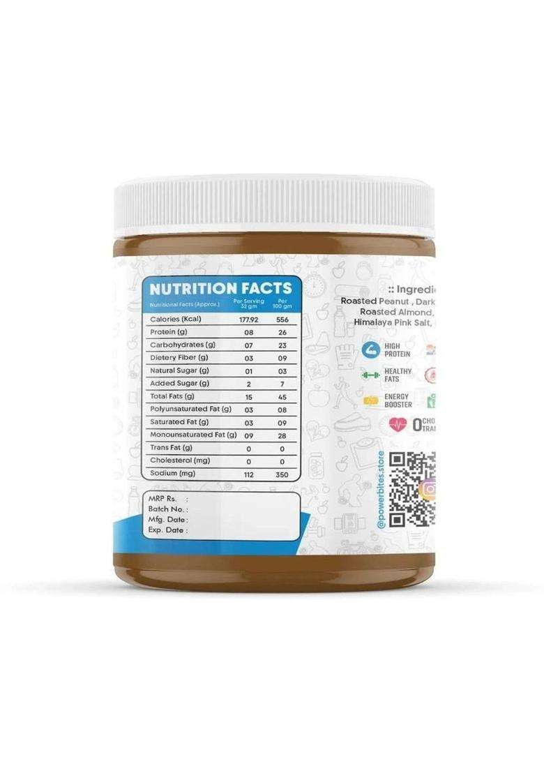Powerbites Peanut Butter - Almond Crunch, High Protein, No Palm Oil,400G (400 G) - Indya