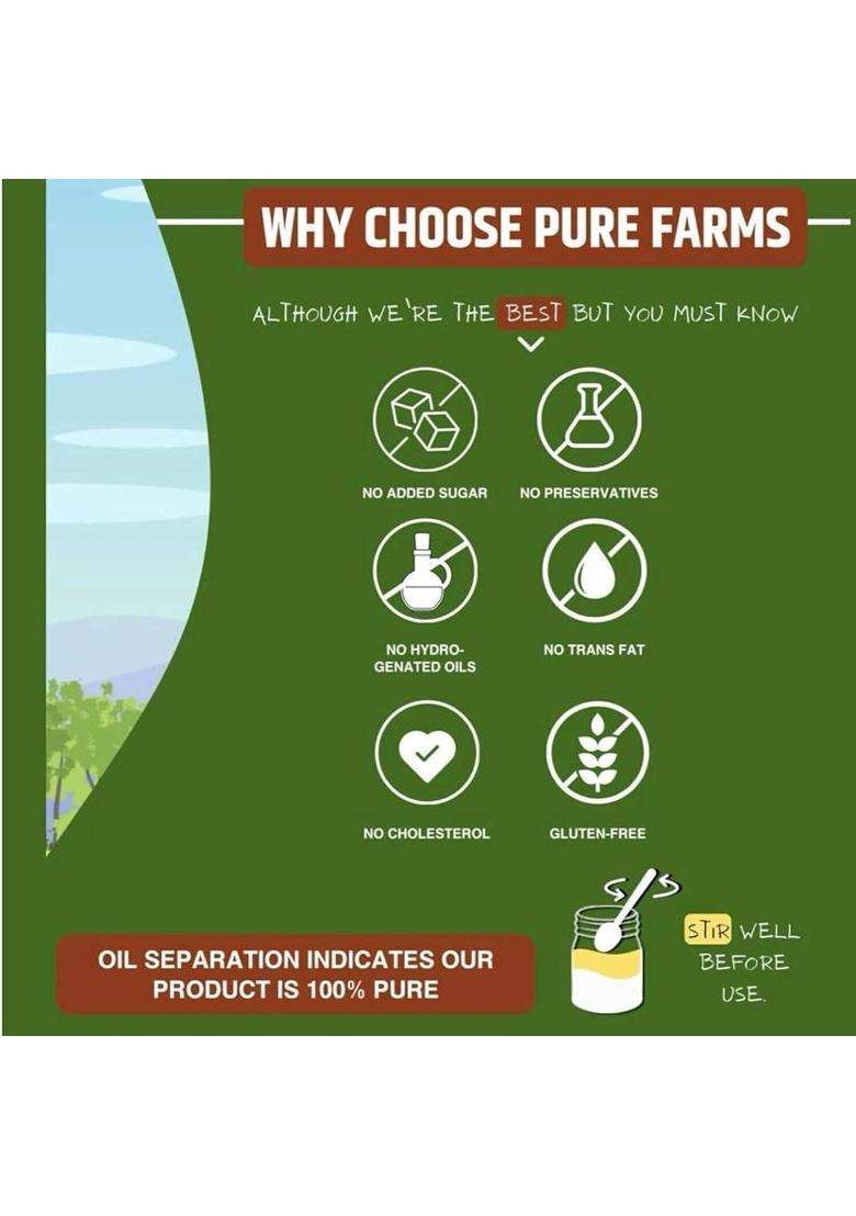 Pure Farms All Natural, Single Ingredient Peanut Butter Keto-Friendly, Crunchy (925 G) - Indya