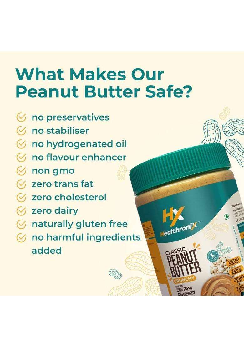 Healthronix Classic Crunchy Peanut Butter, 500 G (0.5 Kg) - Indya