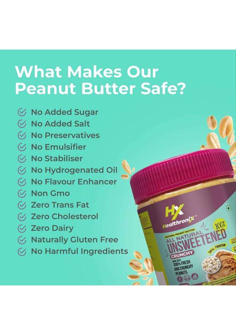 Healthronix Natural Crunchy Peanut Butter, 340 G (0.34 Kg) - Indya