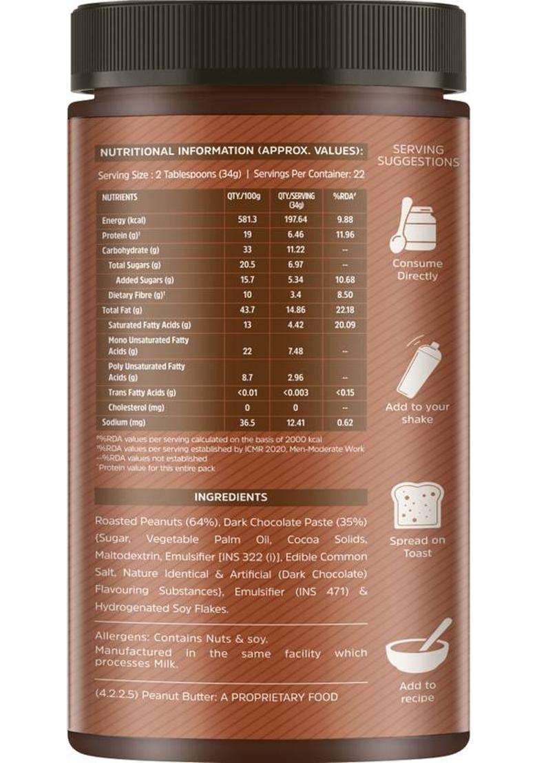 Muscleblaze Chocolate Peanut Butter, Creamy, High Protein, No Trans Fat, Energy Booster (750 G) - Indya