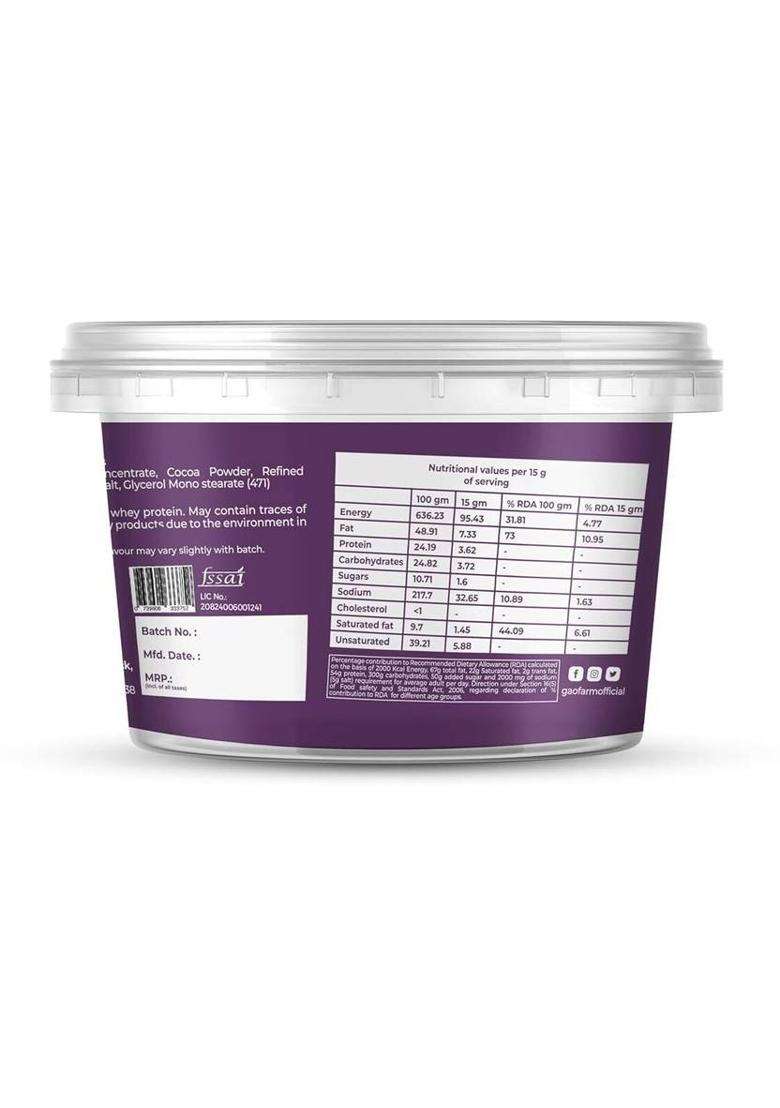 Gao Farm High Protein Peanut Butter Chocolate Crunchy With Whey, Fiber, Gluten Free (250 G) - Indya