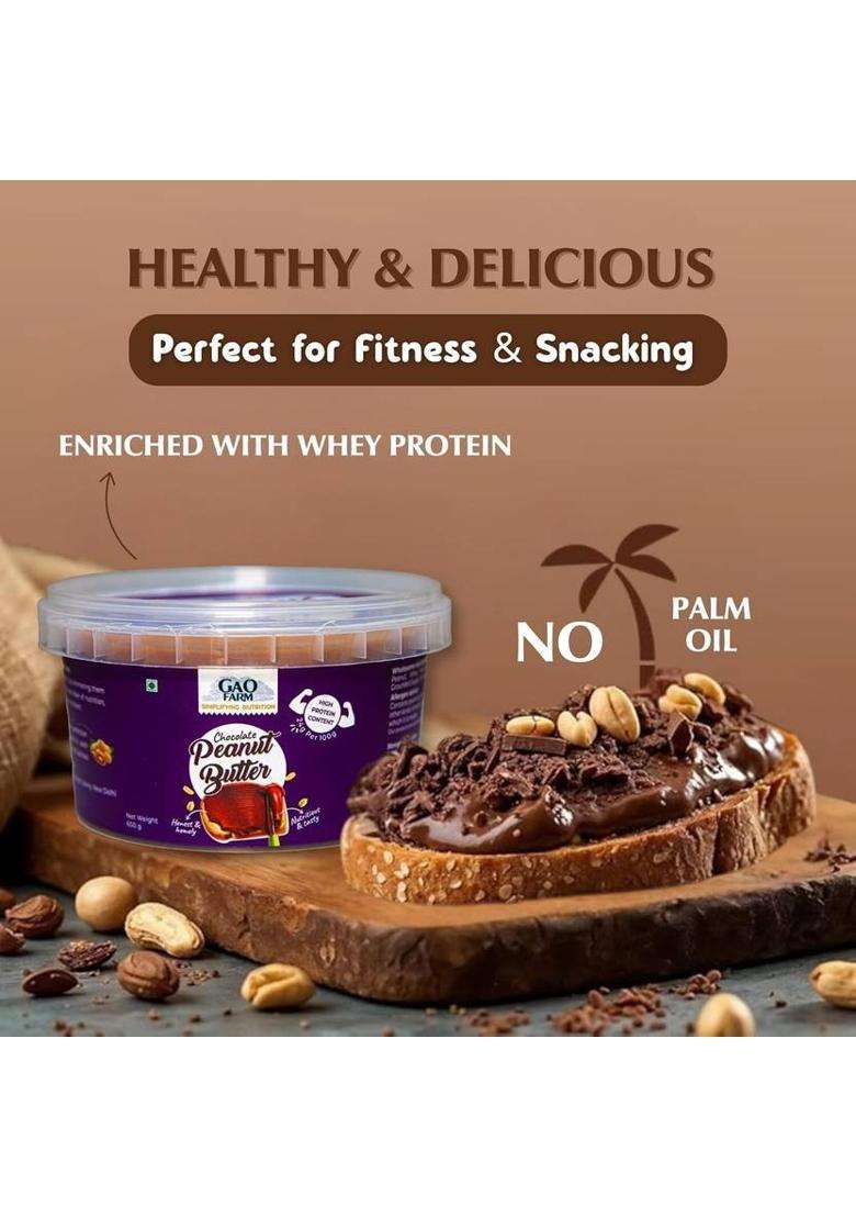 Gao Farm High Protein Peanut Butter Chocolate Crunchy With Whey, Fiber, Gluten Free (250 G) - Indya
