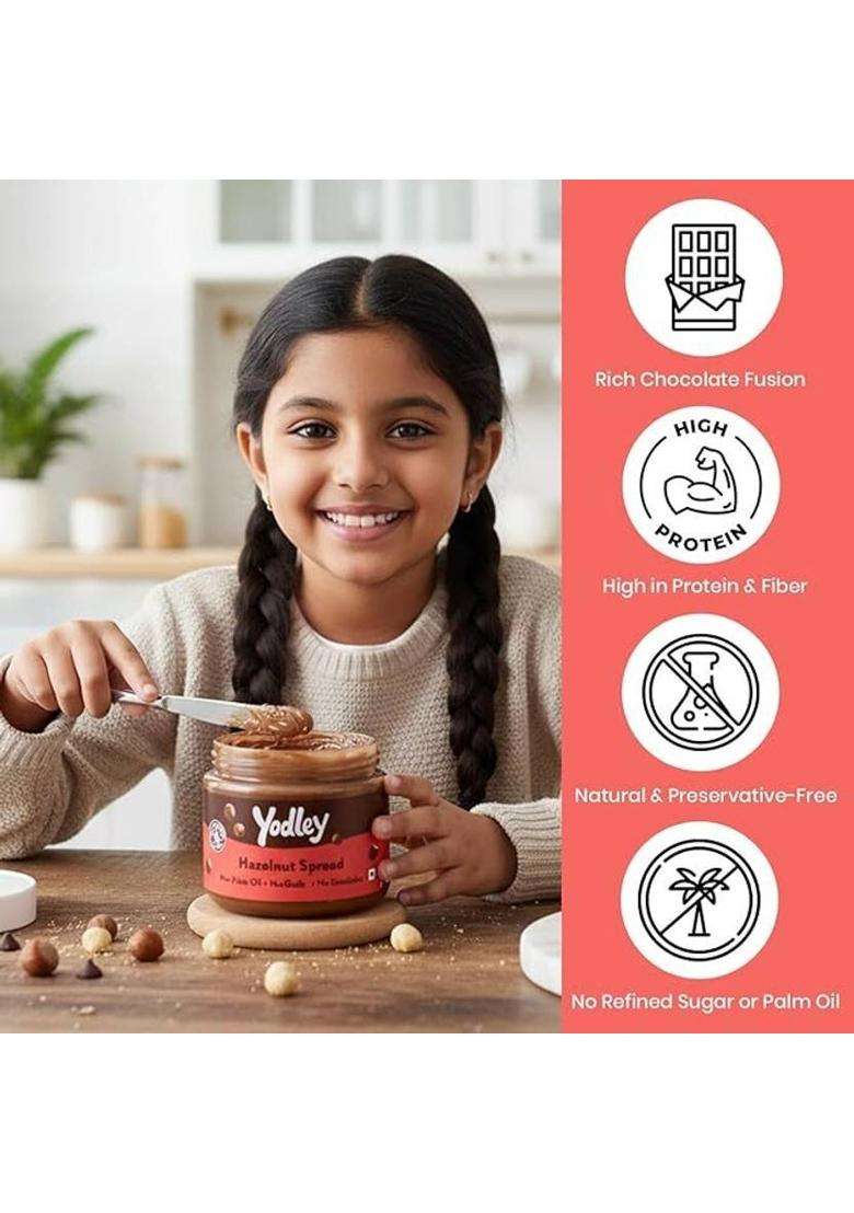 Yodley Chocolate Hazelnut Spread | No Refined Sugar, High In Protein & Fiber (300 G) - Indya