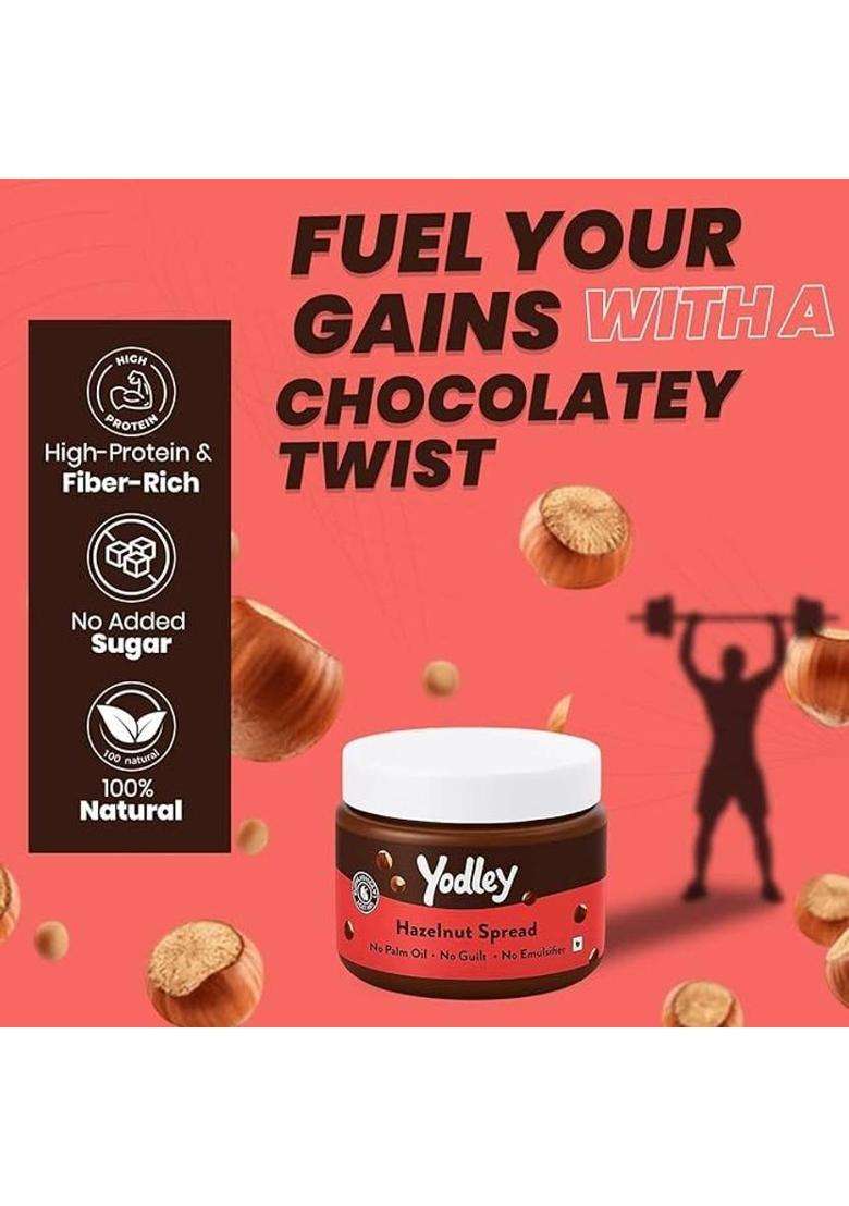 Yodley Chocolate Hazelnut Spread | No Refined Sugar, High In Protein & Fiber (300 G) - Indya