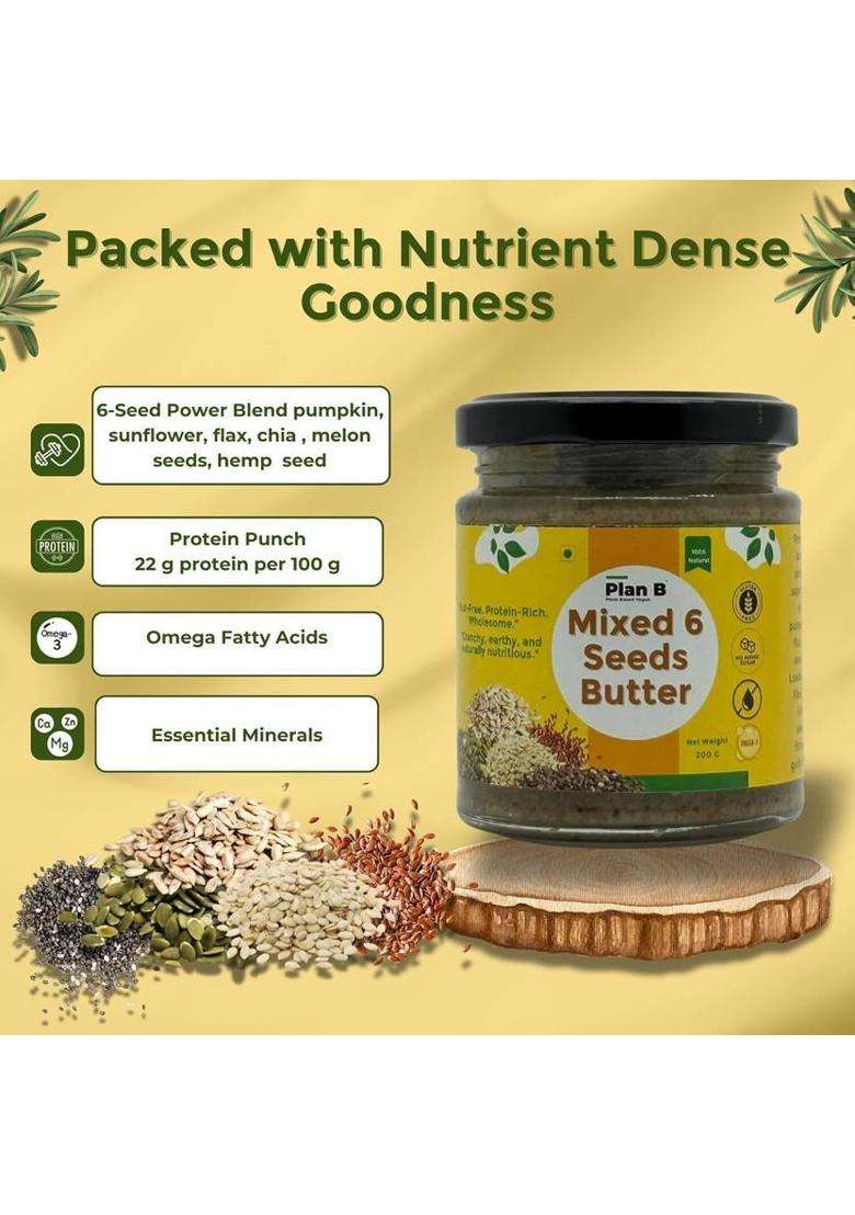 Plan B Mixed Seeds Butter Vegan Spread | 6 Super Protein Omega-3 Gluten Free (200 G) - Indya
